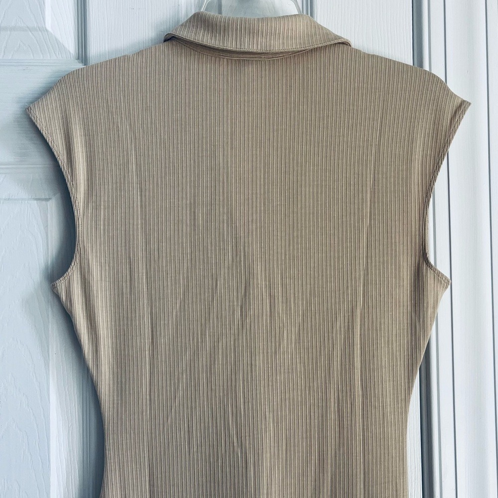 A New Day Short Cap Sleeve Ribbed Polo Midi Bodycon Dress Medium Irish Cream NWT - Picture 6 of 13